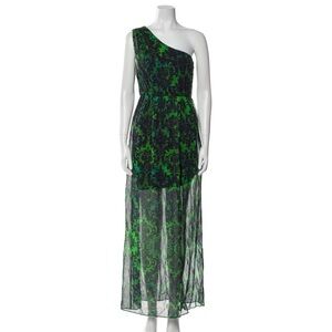 Alice + Olivia Vibrant Green and Black One-Shoulder Dress Size: 4